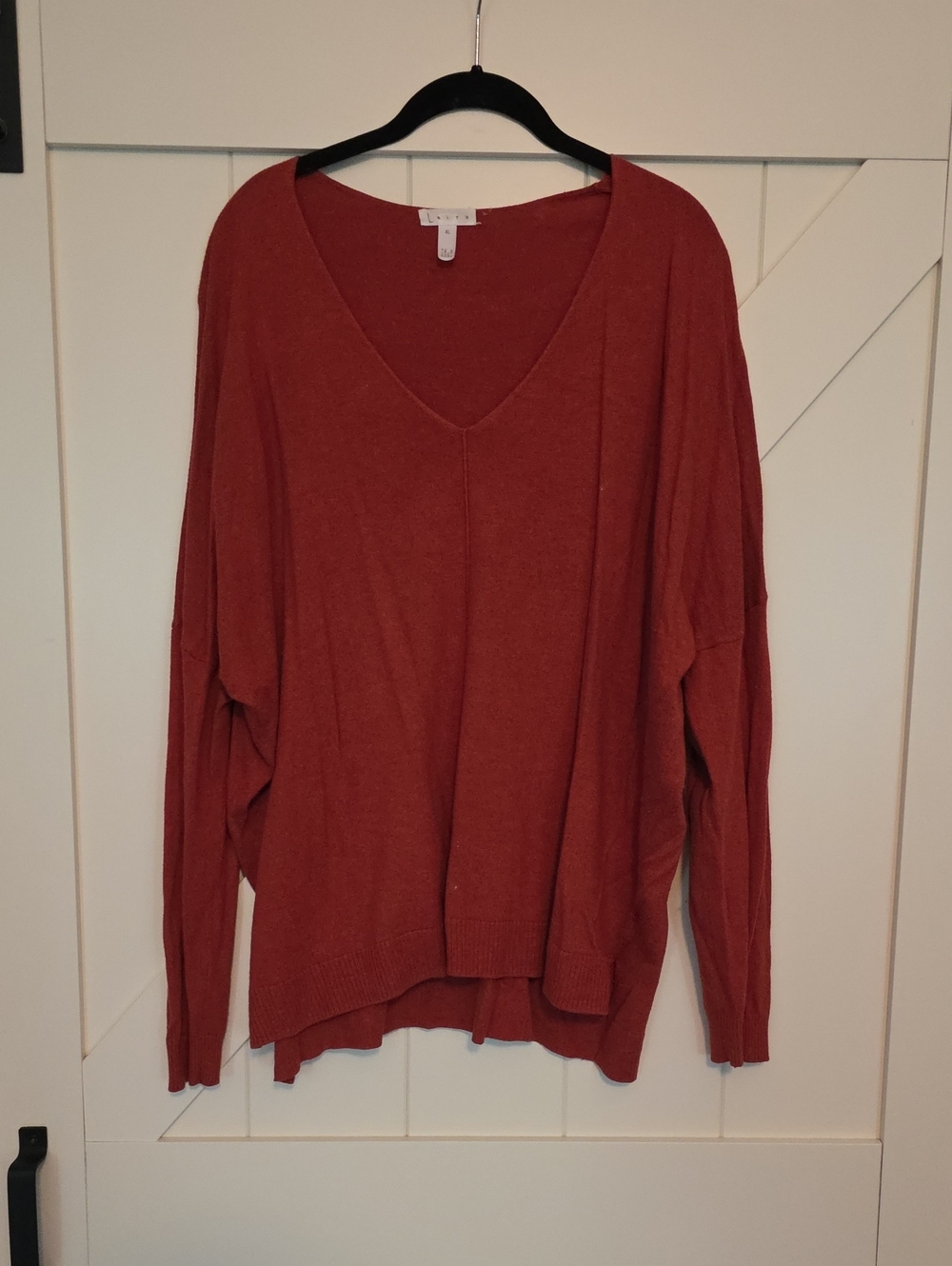 Leith V-Neck Long Sleeve Sweater in Rusty Orange